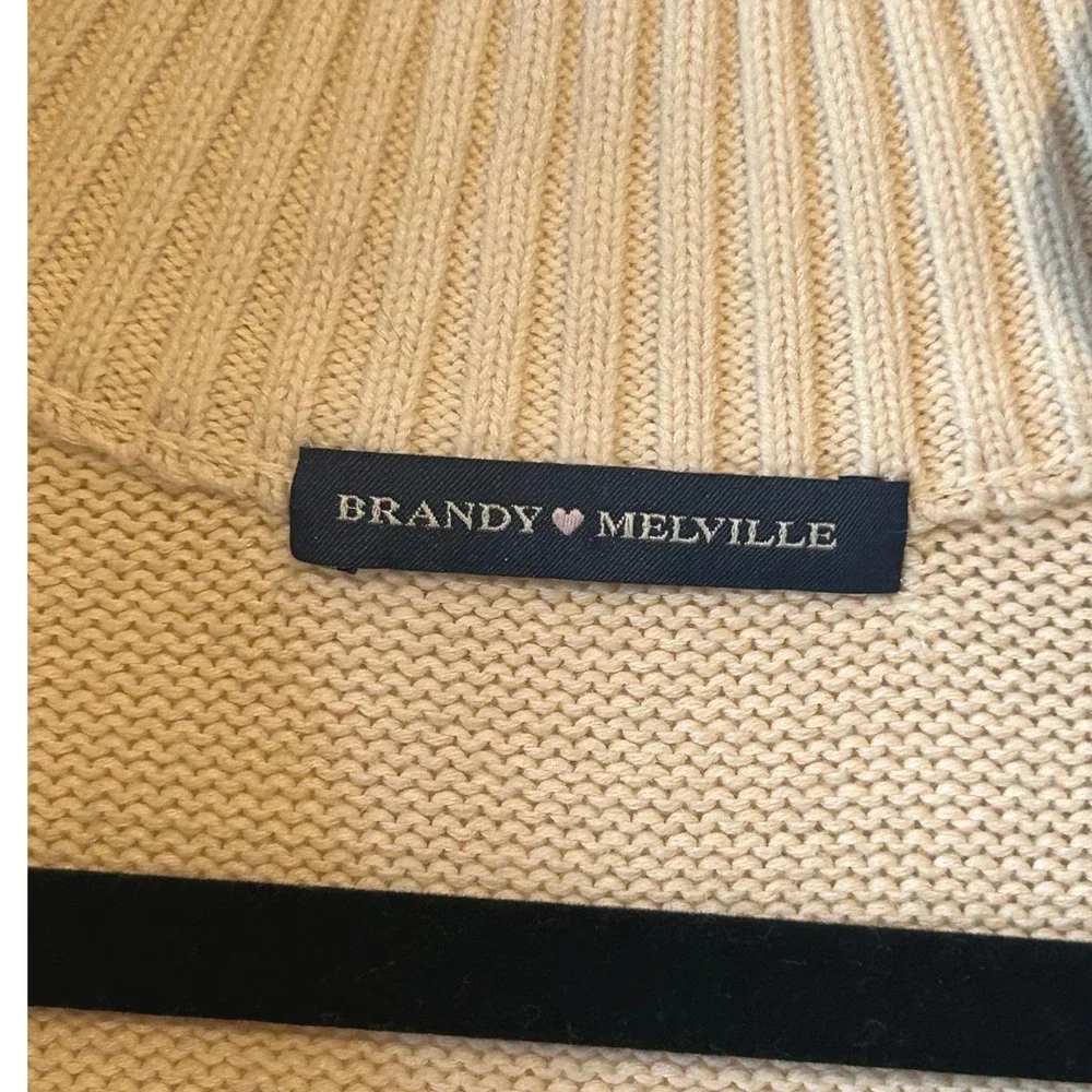 Brandy Melville Preppy Striped Quarter Zip Sweater Beige‎ Navy Cotton  Size XL
